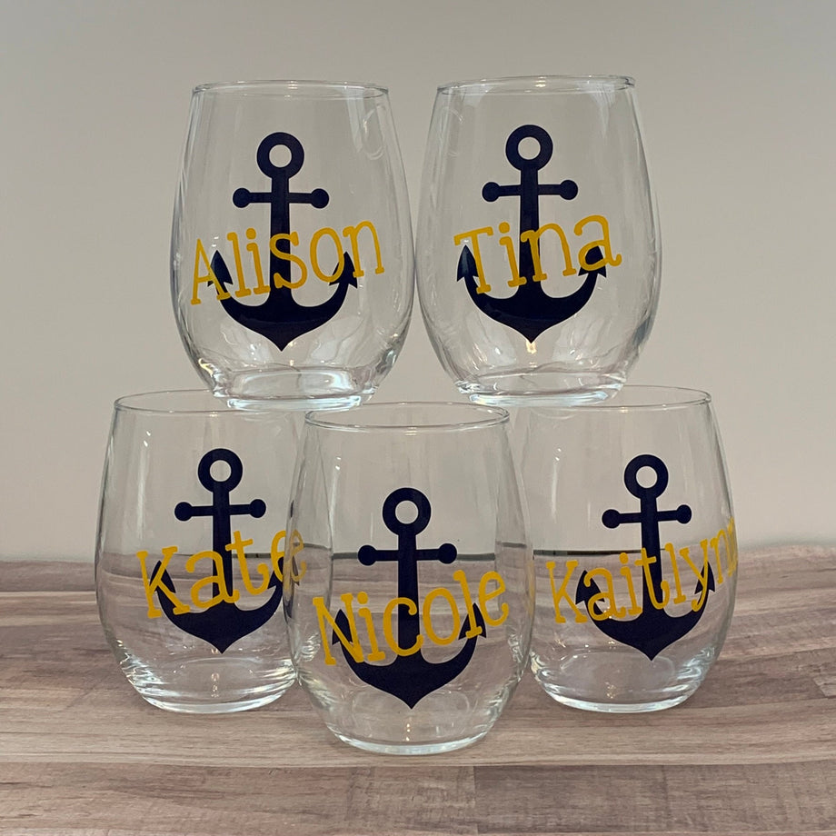 Nautical Anchor Custom Wine Glasses – Everything Done To A T