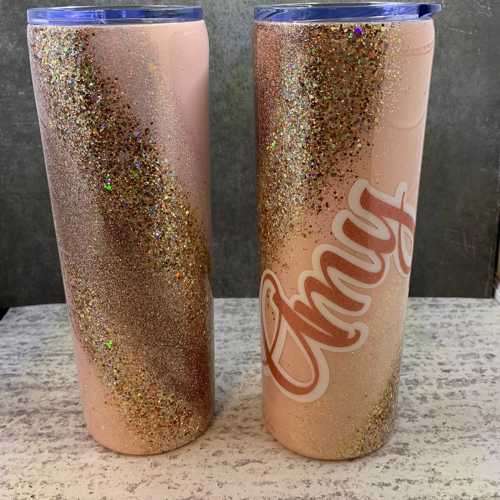 Personalized Gold Rose Gold Glitter Swirl Tumbler | Custom Tumbler | Sparkle Tumbler | Pink Rose Gold Glitter 20oz Tumbler