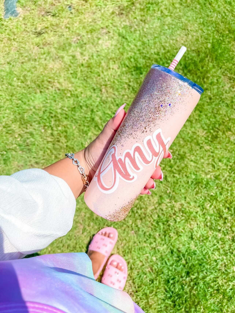 Personalized Gold Rose Gold Glitter Swirl Tumbler | Custom Tumbler | Sparkle Tumbler | Pink Rose Gold Glitter 20oz Tumbler