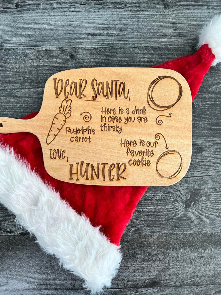 Christmas Santa Personalized Tray for Carrots and Milk | Wooden Board for Cookies, Milk and Carrot on Christmas Eve