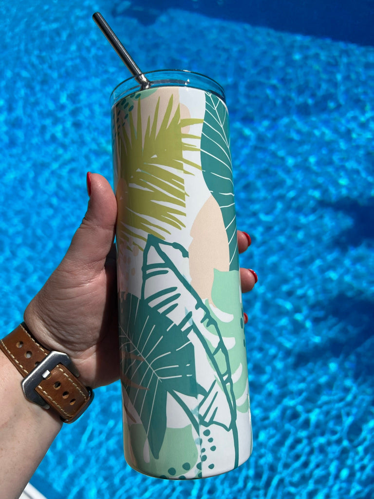 Living My Best Life Summer Tumbler | Tropical Leaf Summer Vacation Tumbler | Beach Life Pattern Tumbler Personalized