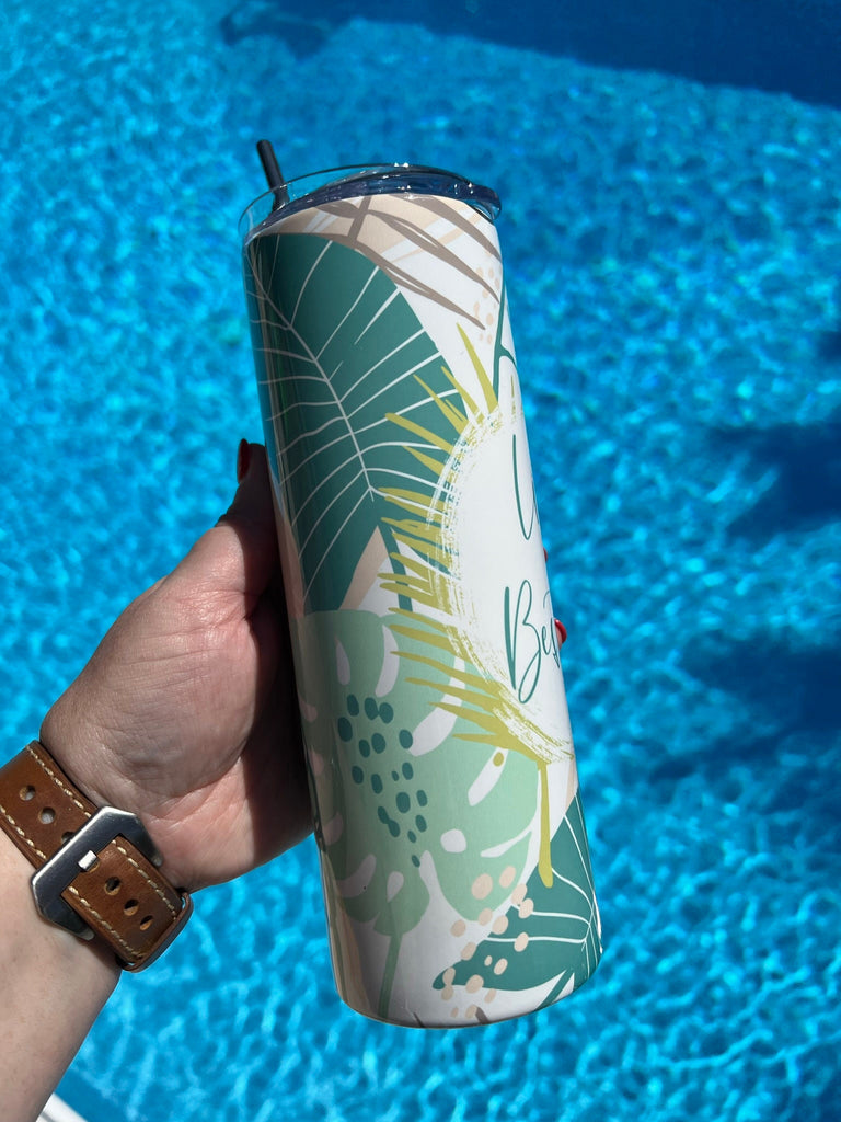 Living My Best Life Summer Tumbler | Tropical Leaf Summer Vacation Tumbler | Beach Life Pattern Tumbler Personalized