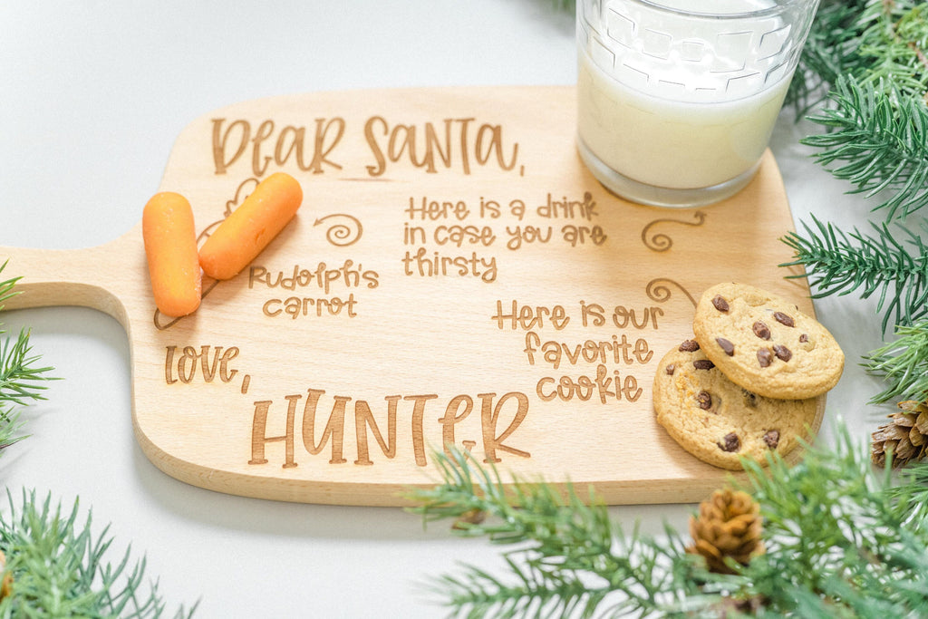 Christmas Santa Personalized Tray for Carrots and Milk | Wooden Board for Cookies, Milk and Carrot on Christmas Eve