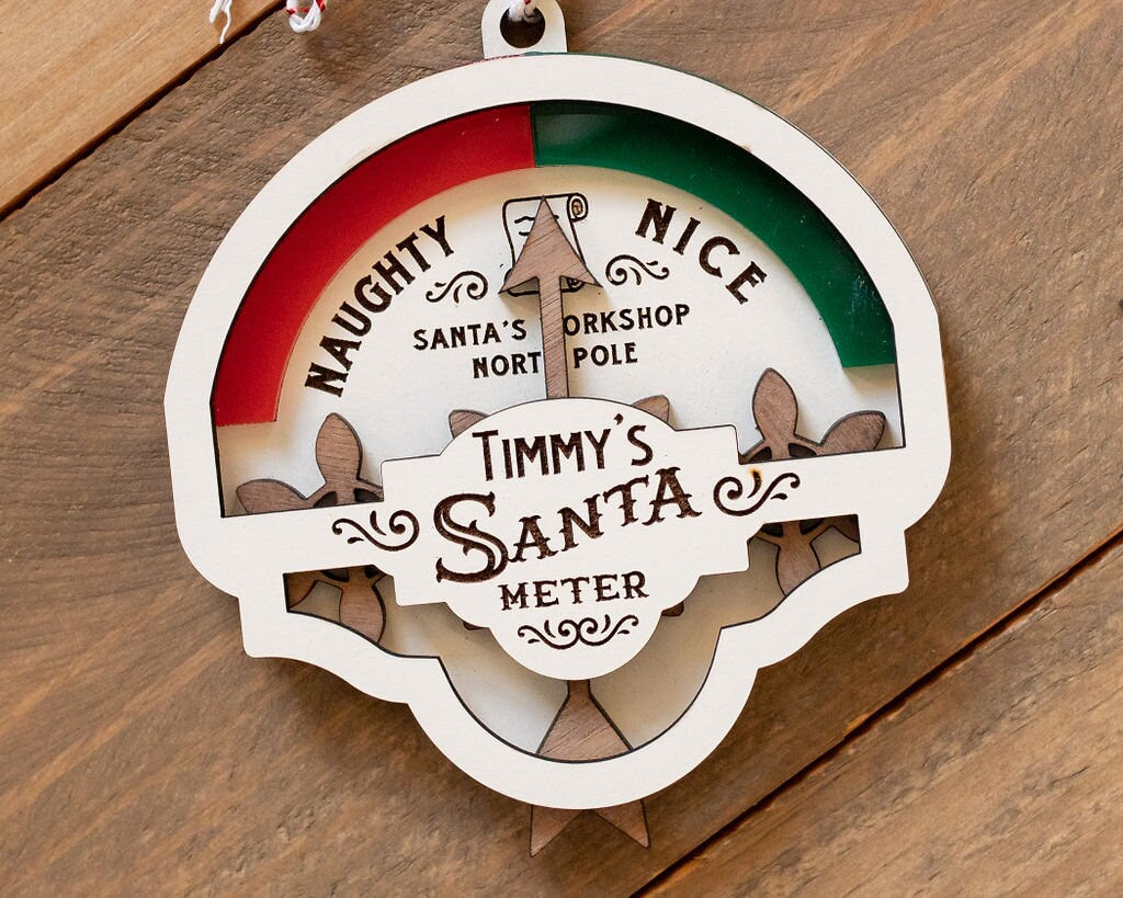 Santa Meter Ornament with Working Gears to Point to Naughty or Nice | Personalized Christmas Ornament | Custom Kids Ornament