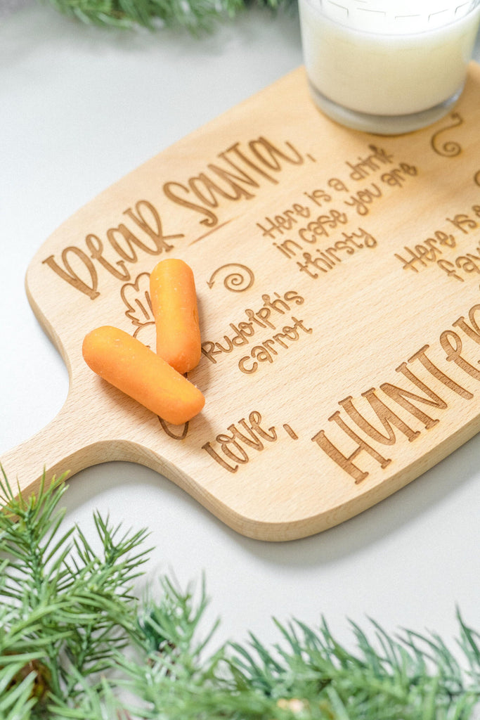 Christmas Santa Personalized Tray for Carrots and Milk | Wooden Board for Cookies, Milk and Carrot on Christmas Eve