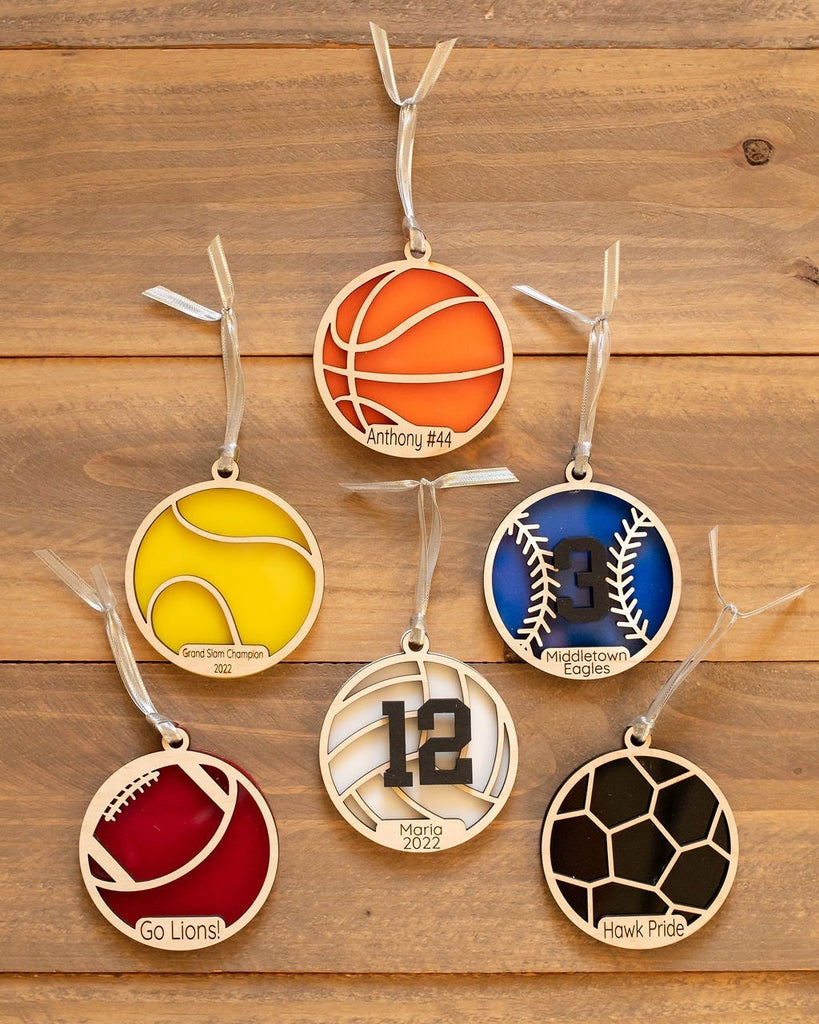 Sports Ornaments Personalized with your Favorite Player Name and Number | Basketball Football Tennis Baseball Volleyball Soccer