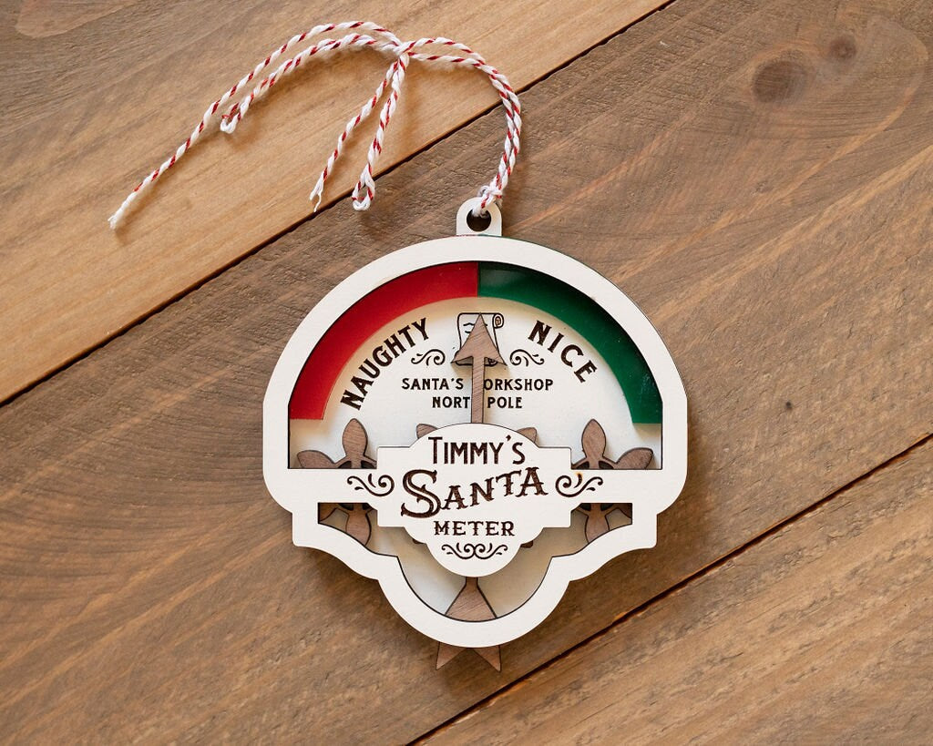 Santa Meter Ornament with Working Gears to Point to Naughty or Nice | Personalized Christmas Ornament | Custom Kids Ornament