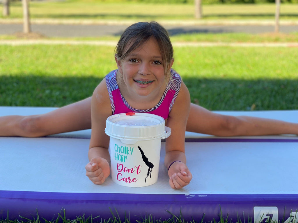 Gymnastics Chalk Bucket | Personalized Chalk Pail for Youth Gymnastics | Custom Gymnastics Gift | Chalky Hair Don't Care Chalk Container