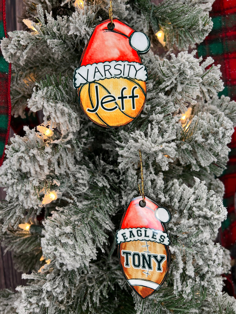 Football Ornament Personalized with Your Coach or Athlete's Name | Football with Santa Hat Ornament Custom Football Player Gift | Coach Gift