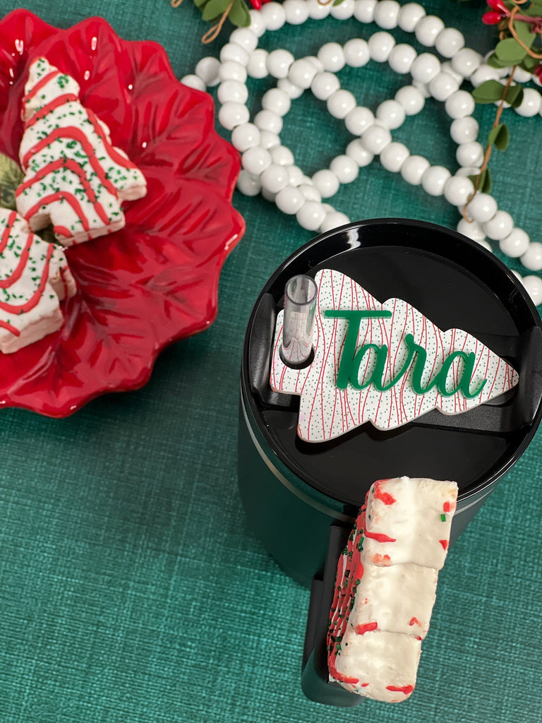 Christmas Tree Cake Tumbler Topper | Personalized Tumbler Topper | Custom Tumbler Accessory