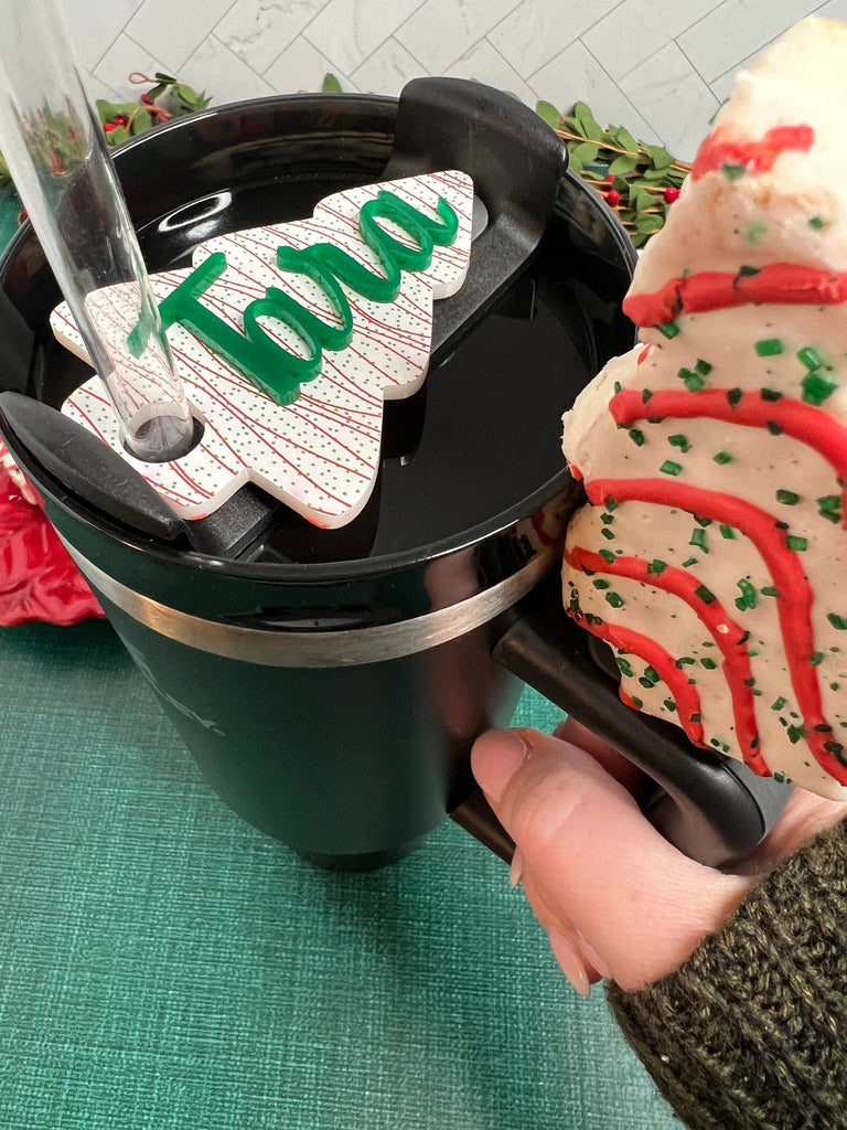 Christmas Tree Cake Tumbler Topper | Personalized Tumbler Topper | Custom Tumbler Accessory