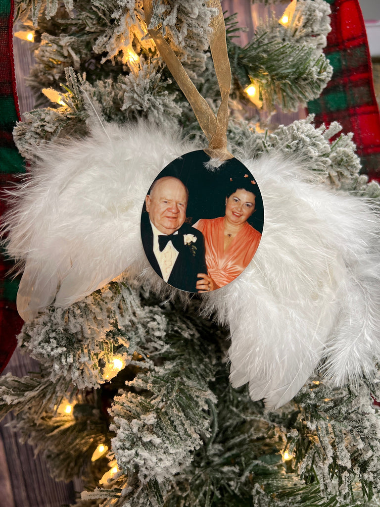 Memorial Photo Ornament | Angel Wings Ornament | Loss of Loved One at Christmas | Christmas Angel Ornament