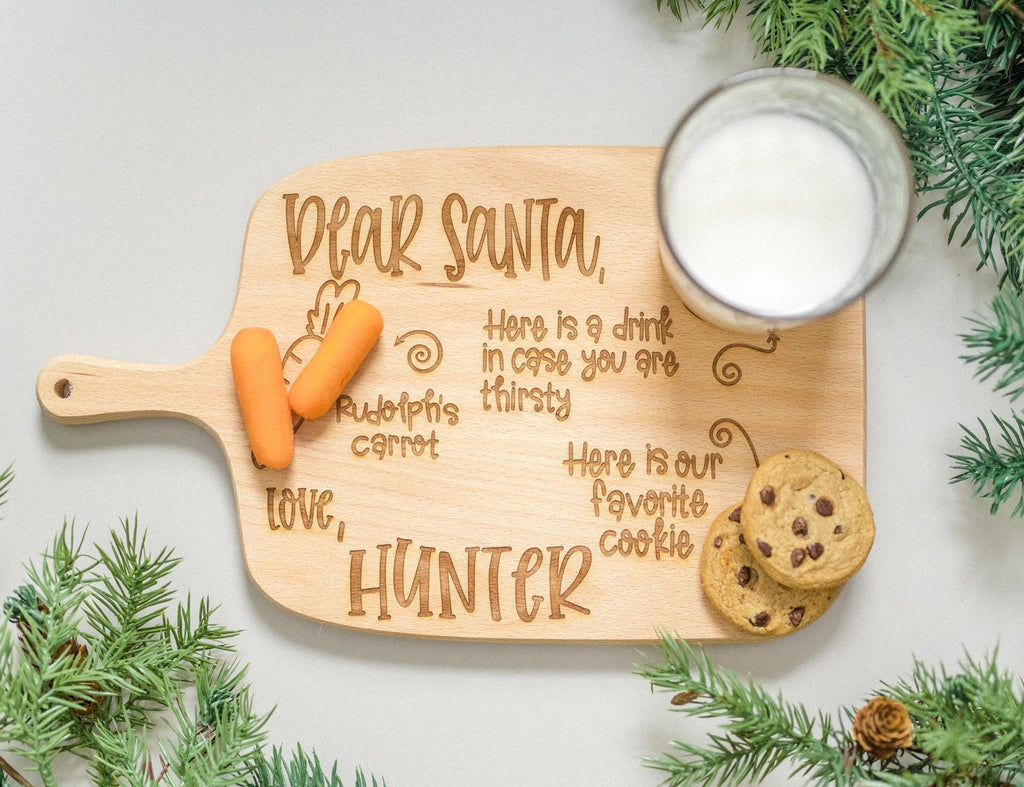 Christmas Santa Personalized Tray for Carrots and Milk | Wooden Board for Cookies, Milk and Carrot on Christmas Eve