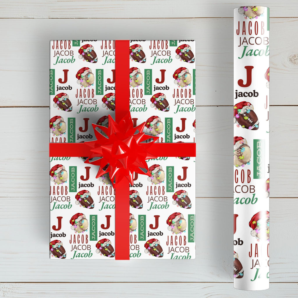 Sports Theme Personalized Wrapping Paper | Christmas Sports Custom Wrapping Paper | Sports Gift Wrap with Names and Initials