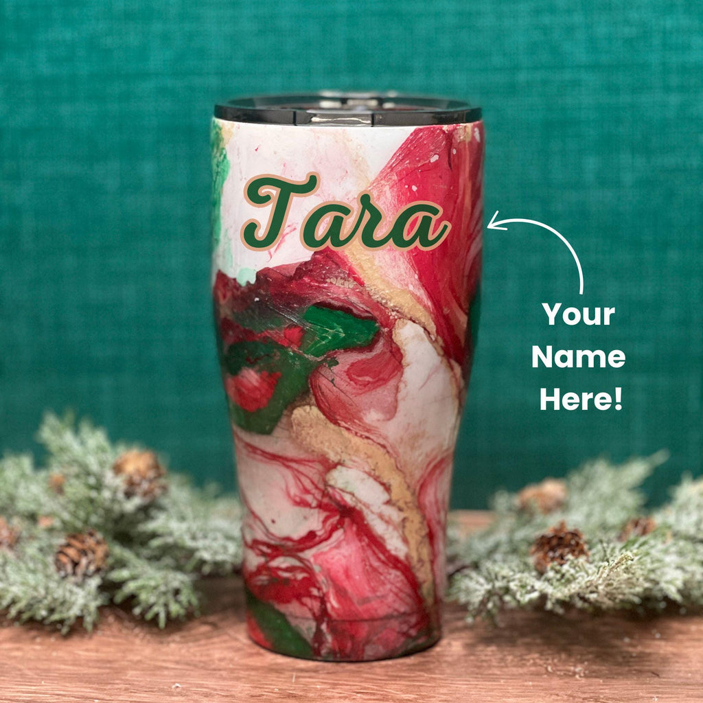 Christmas Personalized Swirl Tumbler | Red and Green Marble Paint Tumbler | Holiday Tumbler | Festive Christmas Cup |