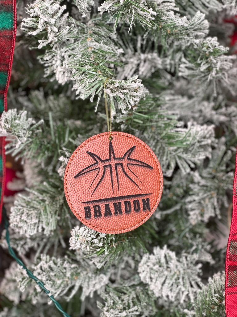 Basketball Player Custom Engraved Leather Ornament | Basketball Leather Personalized Christmas Ornament | Basketball Coach Christmas Gift