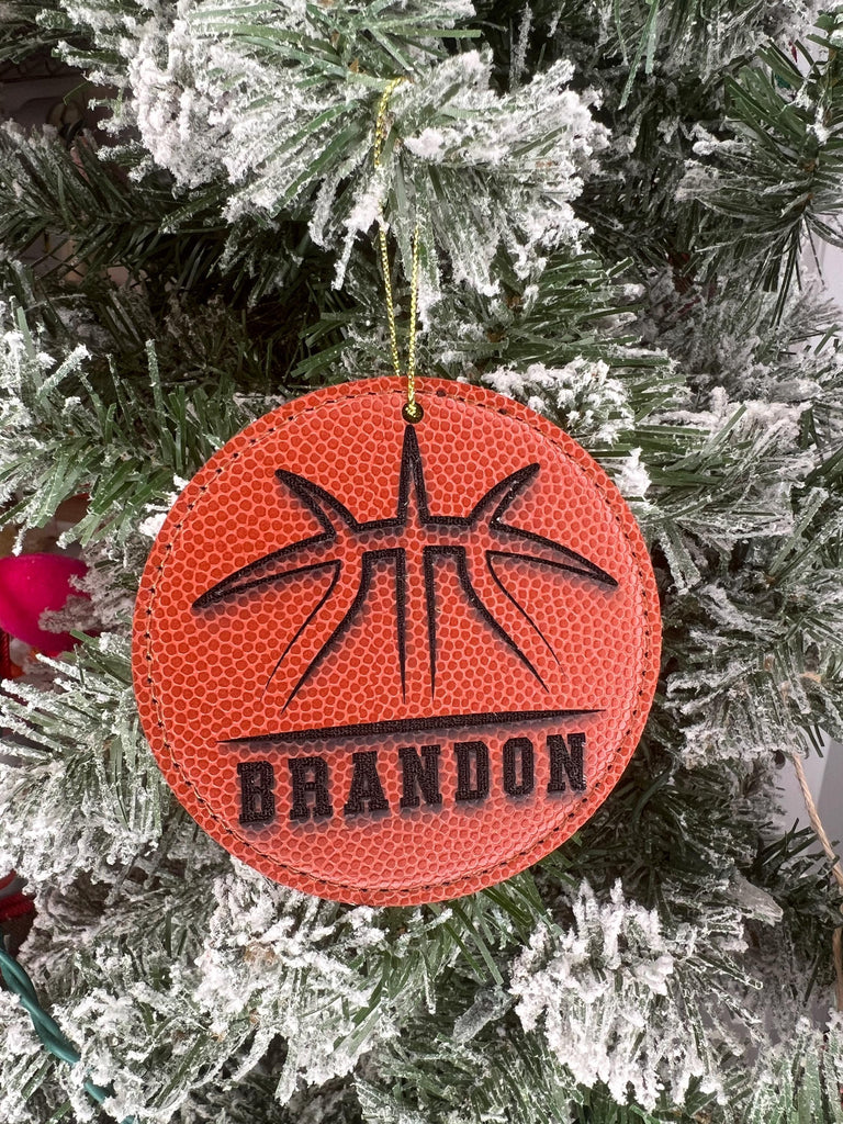 Basketball Player Custom Engraved Leather Ornament | Basketball Leather Personalized Christmas Ornament | Basketball Coach Christmas Gift