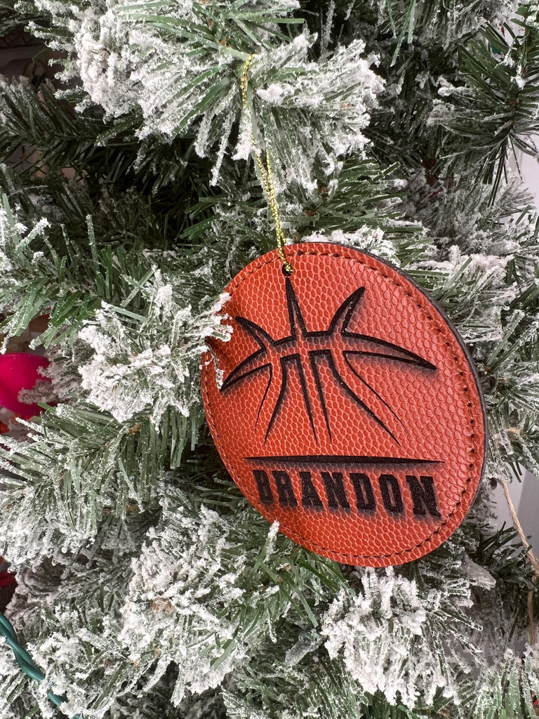 Basketball Player Custom Engraved Leather Ornament | Basketball Leather Personalized Christmas Ornament | Basketball Coach Christmas Gift