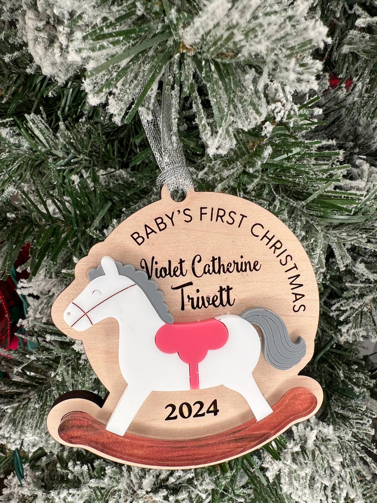 Baby's First Christmas Ornament | Rocking Horse Baby Newborn Ornament | Personalized New Baby Ornament | Custom Newborn Keepsake Ornament