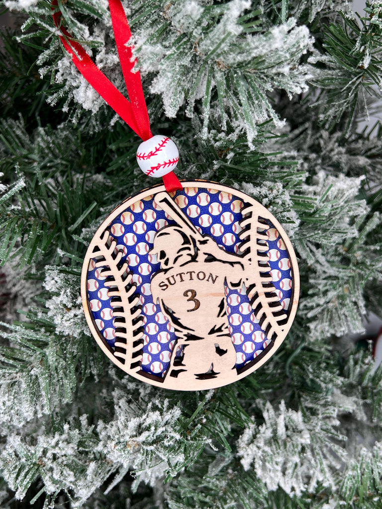 Baseball Player Custom Ornament | Baseball Leather Personalized Christmas Ornament | Youth Baseball Christmas Gift Travel Baseball Player