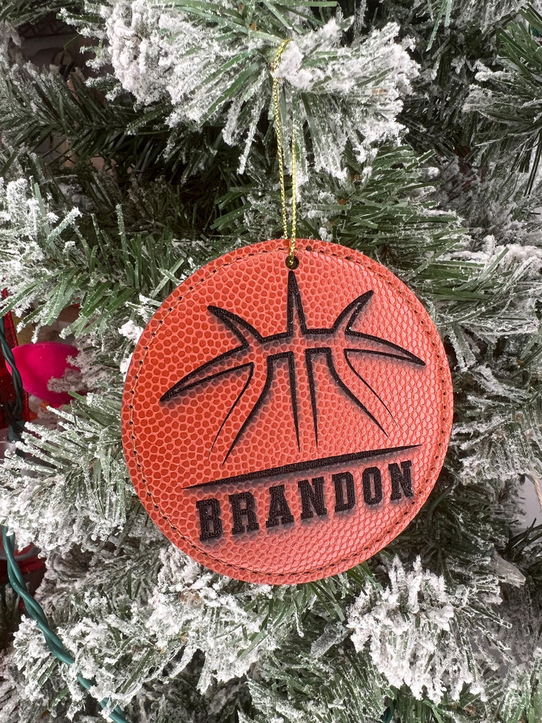 Basketball Player Custom Engraved Leather Ornament | Basketball Leather Personalized Christmas Ornament | Basketball Coach Christmas Gift