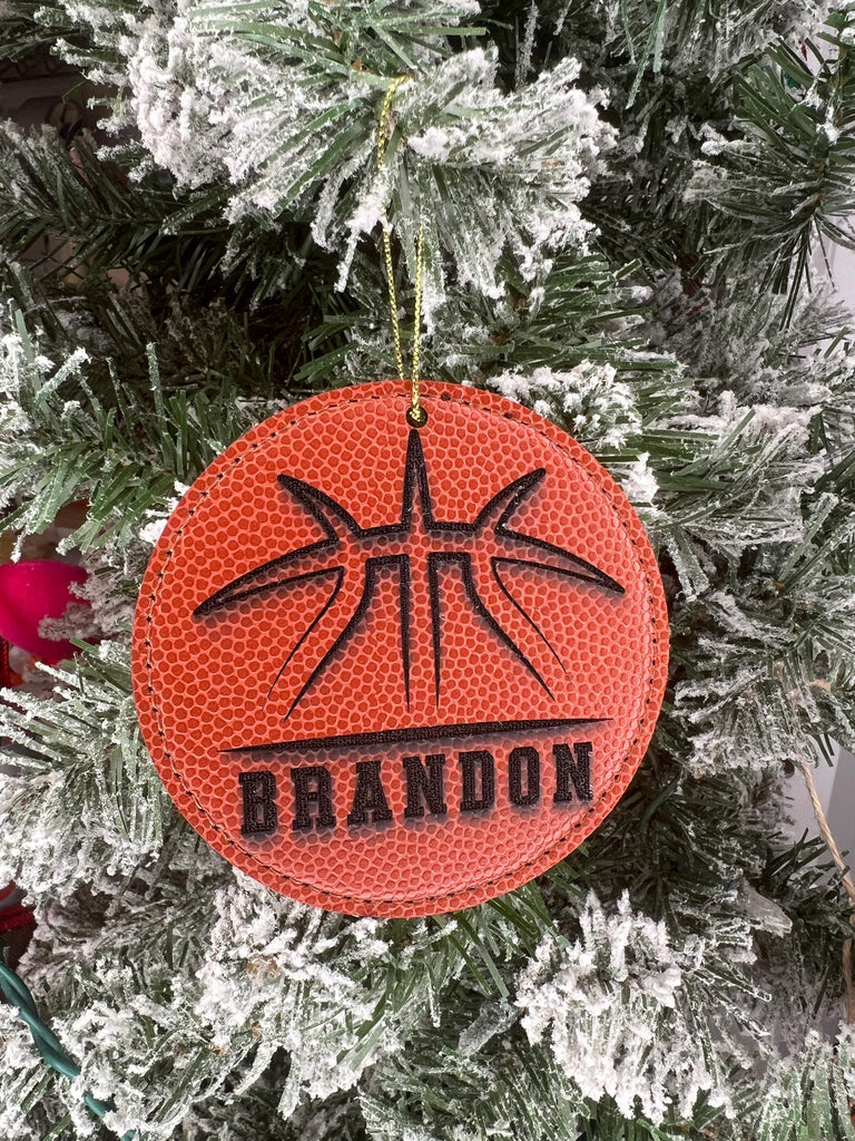 Basketball Player Custom Engraved Leather Ornament | Basketball Leather Personalized Christmas Ornament | Basketball Coach Christmas Gift