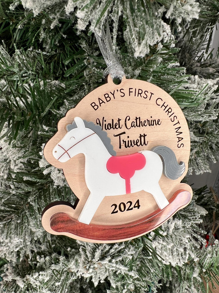 Baby's First Christmas Ornament | Rocking Horse Baby Newborn Ornament | Personalized New Baby Ornament | Custom Newborn Keepsake Ornament