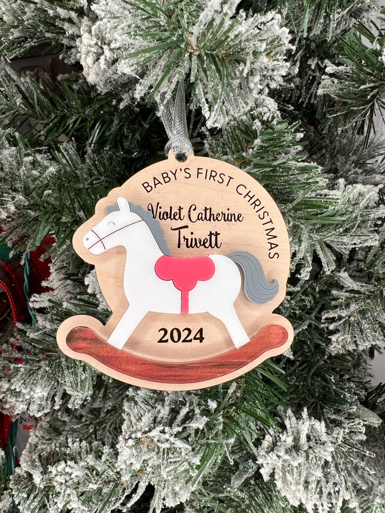 Baby's First Christmas Ornament | Rocking Horse Baby Newborn Ornament | Personalized New Baby Ornament | Custom Newborn Keepsake Ornament