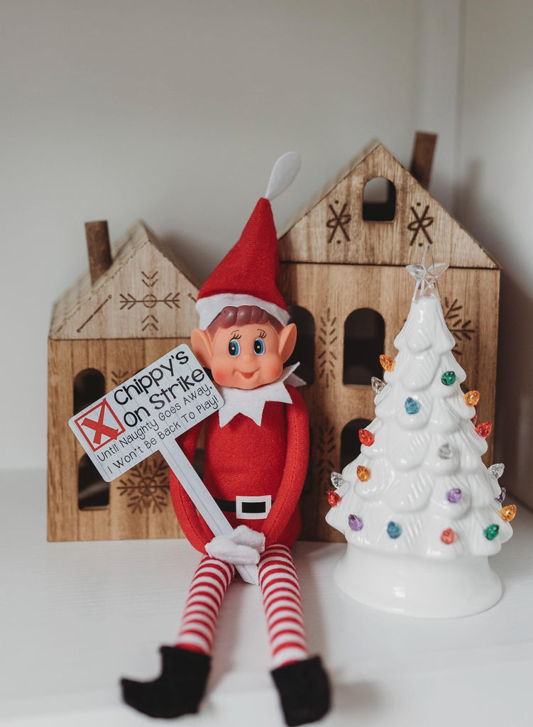 Elf Strike Sign | Christmas Elf Prop Sign | Elf Accessories for Kids Christmas | Personalized Elf Christmas Setup | Custom Elf