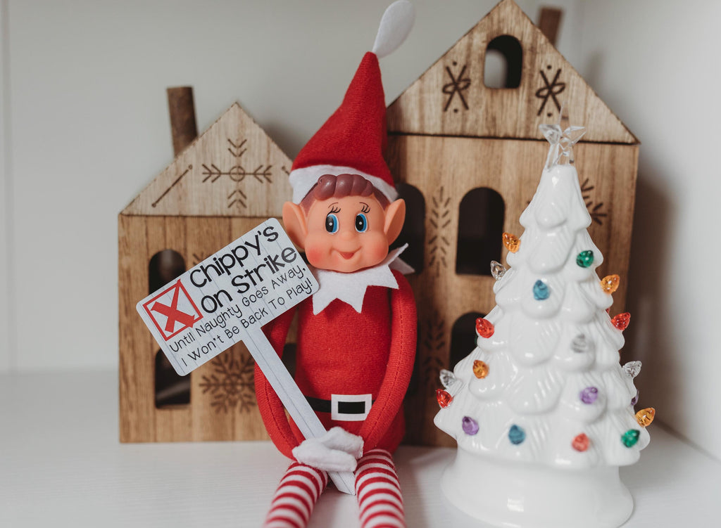 Elf Strike Sign | Christmas Elf Prop Sign | Elf Accessories for Kids Christmas | Personalized Elf Christmas Setup | Custom Elf
