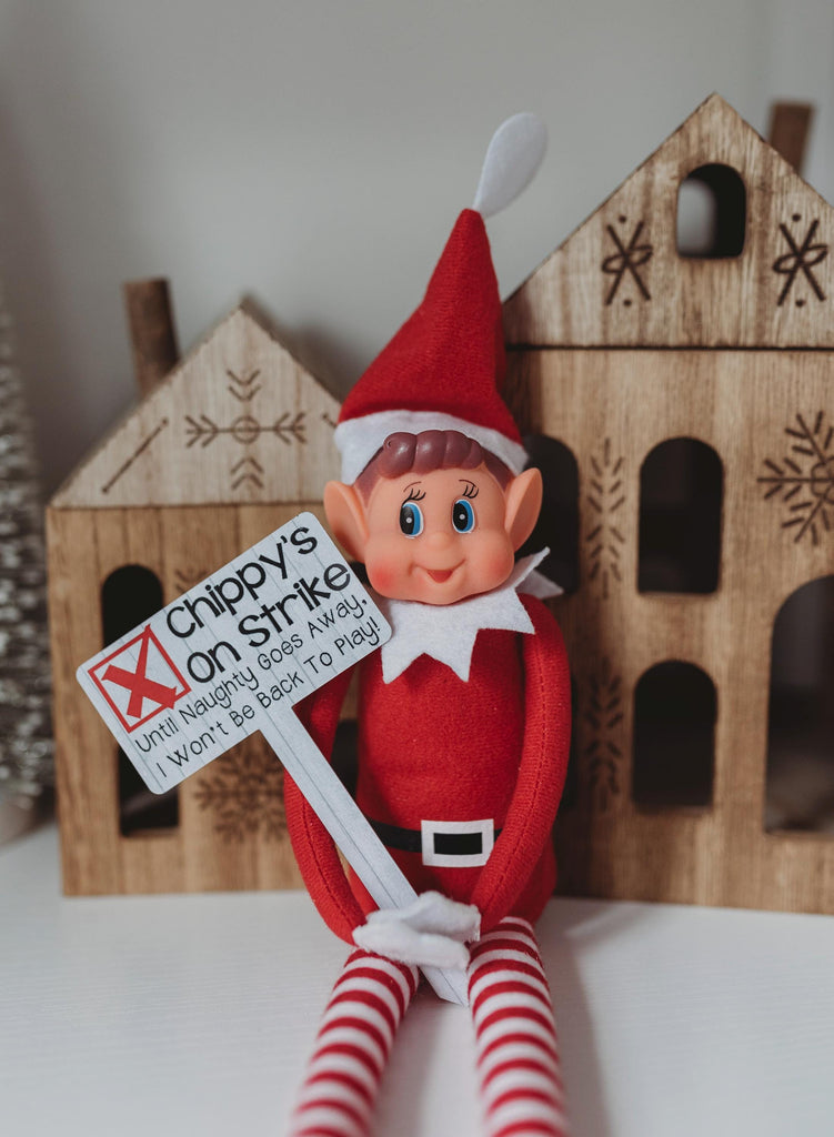 Elf Strike Sign | Christmas Elf Prop Sign | Elf Accessories for Kids Christmas | Personalized Elf Christmas Setup | Custom Elf