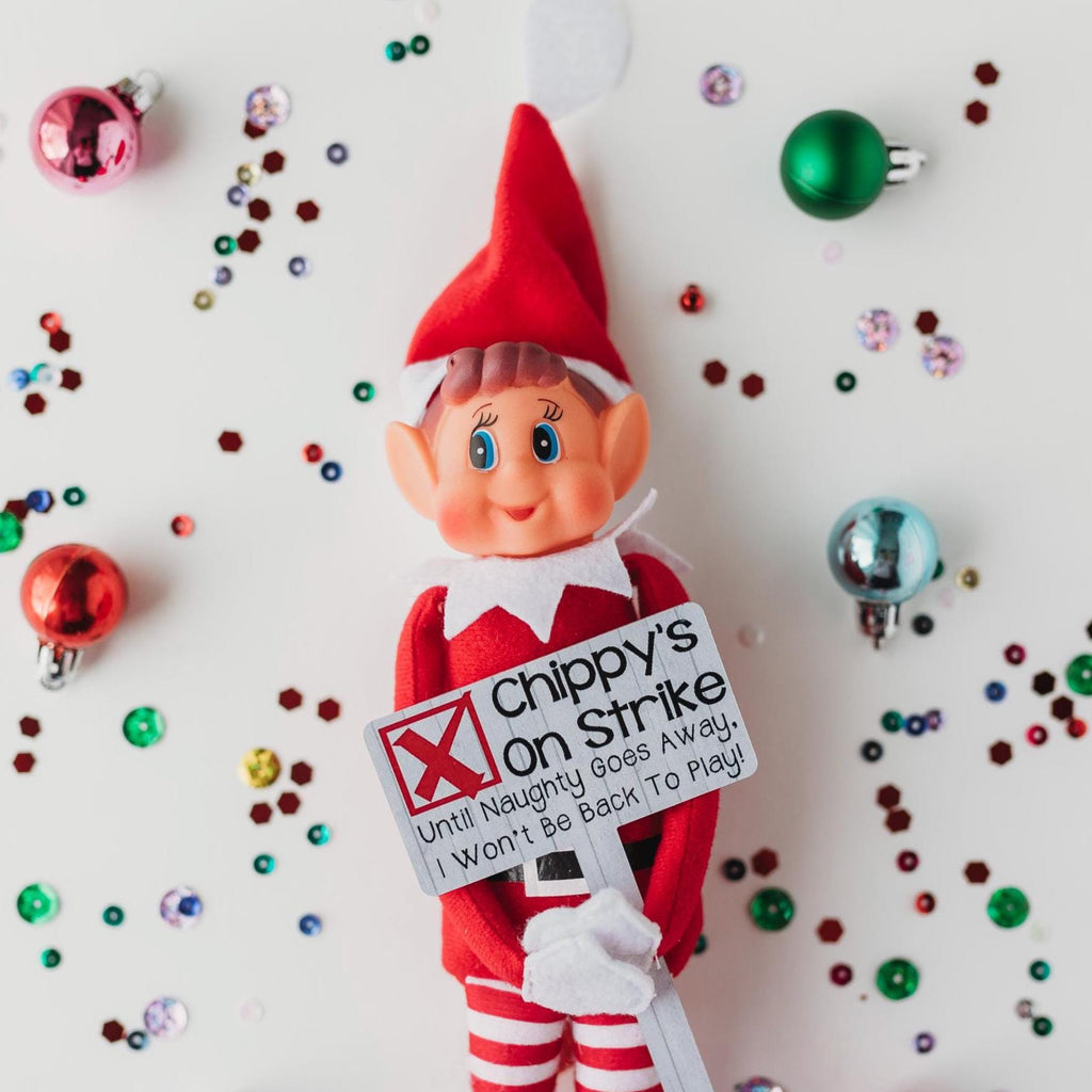 Elf Strike Sign | Christmas Elf Prop Sign | Elf Accessories for Kids Christmas | Personalized Elf Christmas Setup | Custom Elf