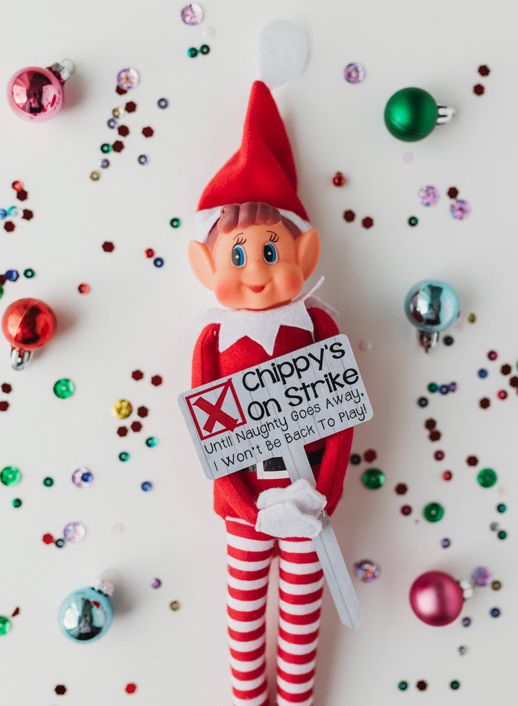 Elf Strike Sign | Christmas Elf Prop Sign | Elf Accessories for Kids Christmas | Personalized Elf Christmas Setup | Custom Elf