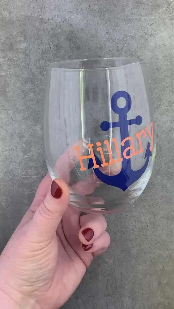 Nautical Anchor Custom Wine Glasses - Personalized Stemless Glass