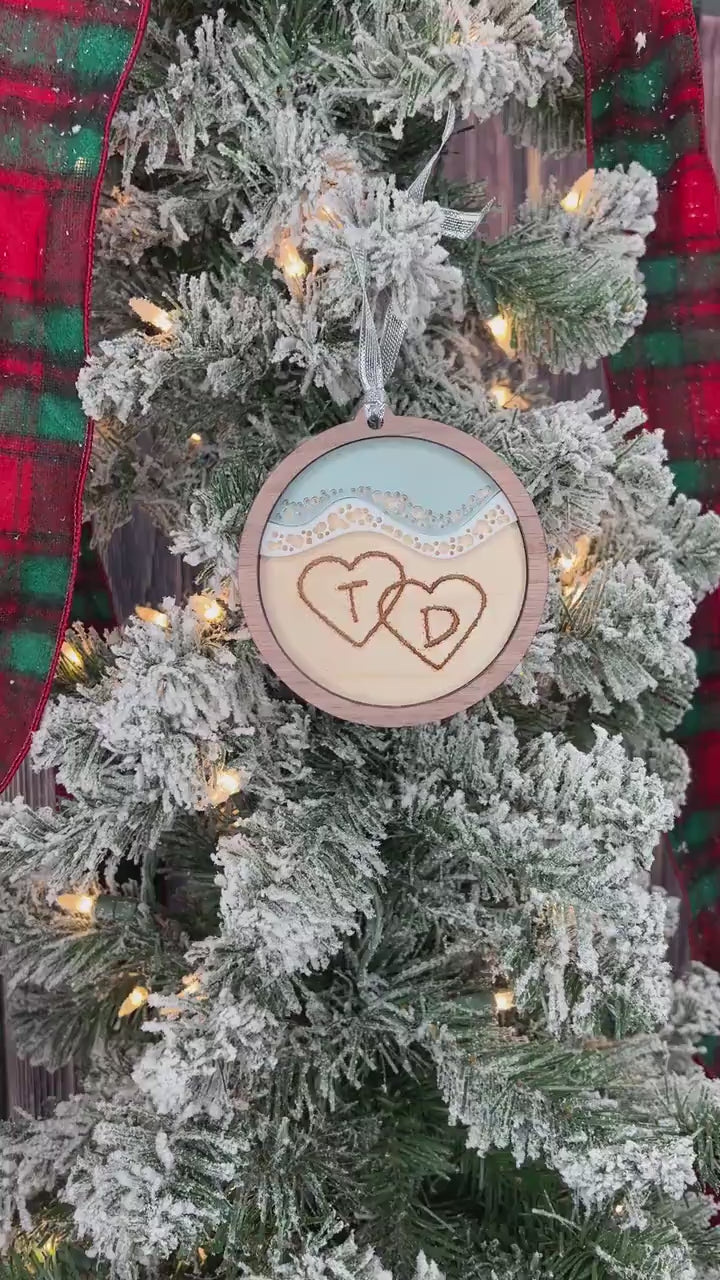 Beach Ornament | Custom Christmas Ornament | Engraved Beach Ornament | Written in the Sand Personalized Ornament