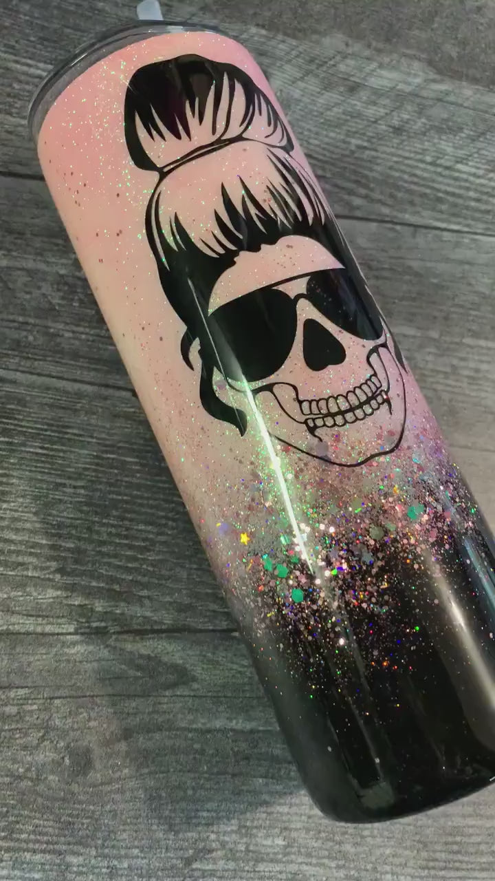 Skull Mama Glitter Tumbler