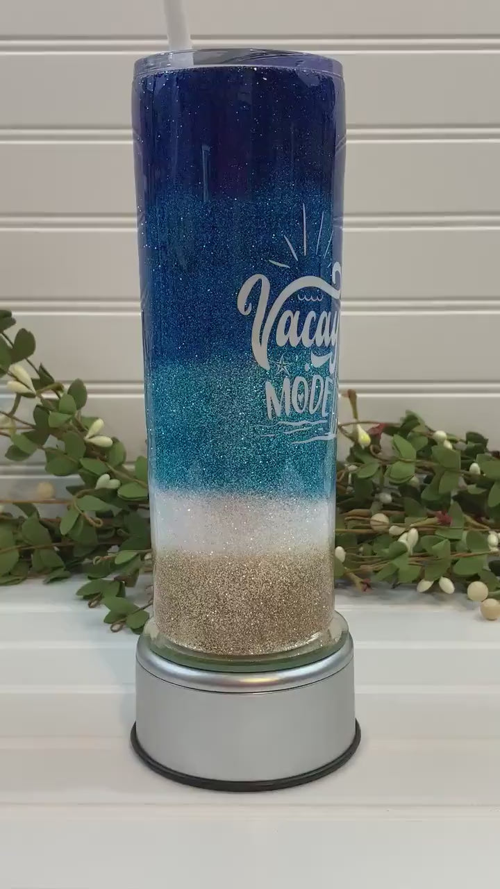 Beach Theme Glitter Tumbler - Vacation Tumbler