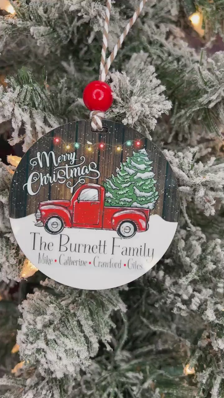 Custom Christmas Ornament | Personalized Christmas Ornament | Family Christmas Ornament | Red Pickup Truck Christmas Tree Ornament