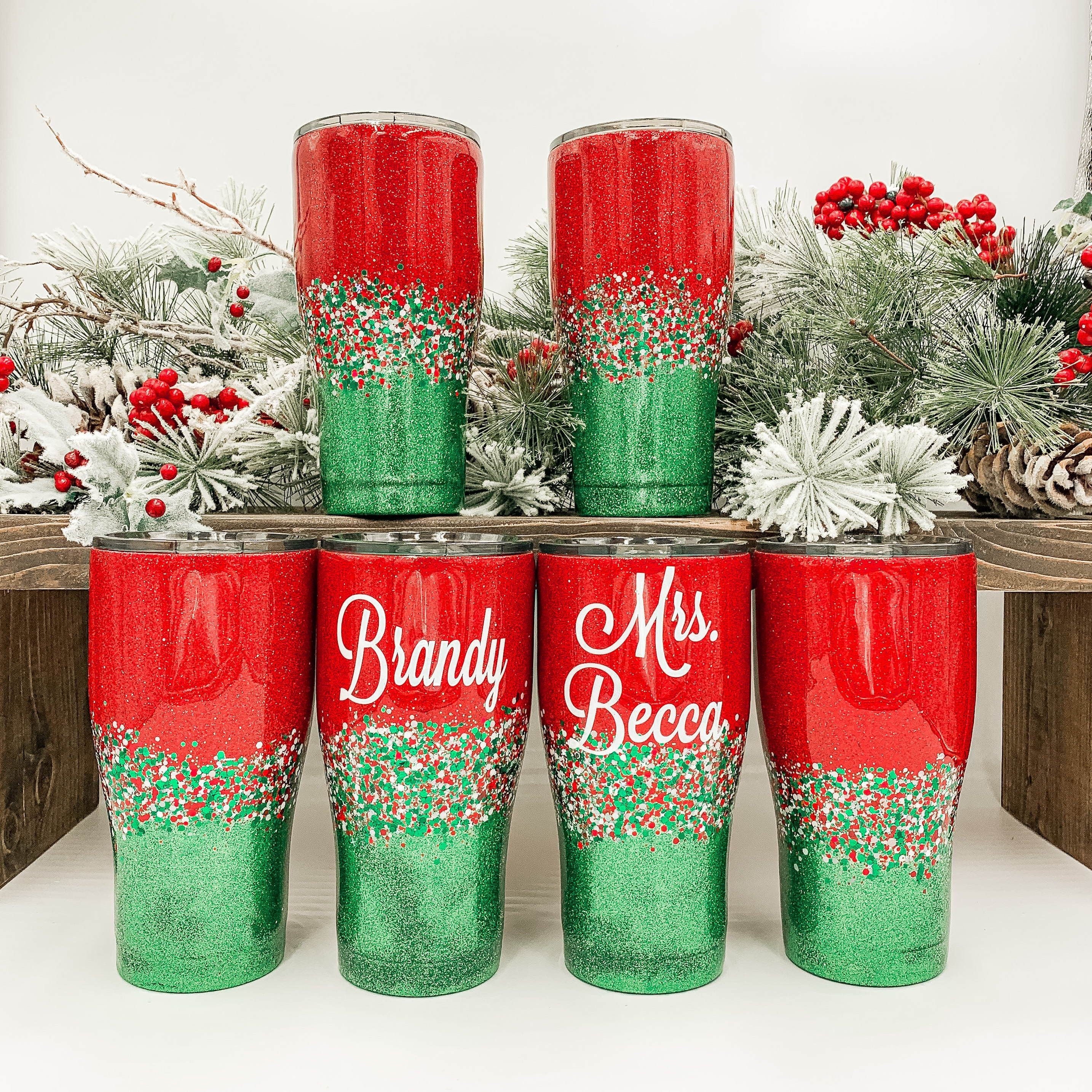 Christmas Custom Tumbler Green, Red, and Silver Milky-way Stanley