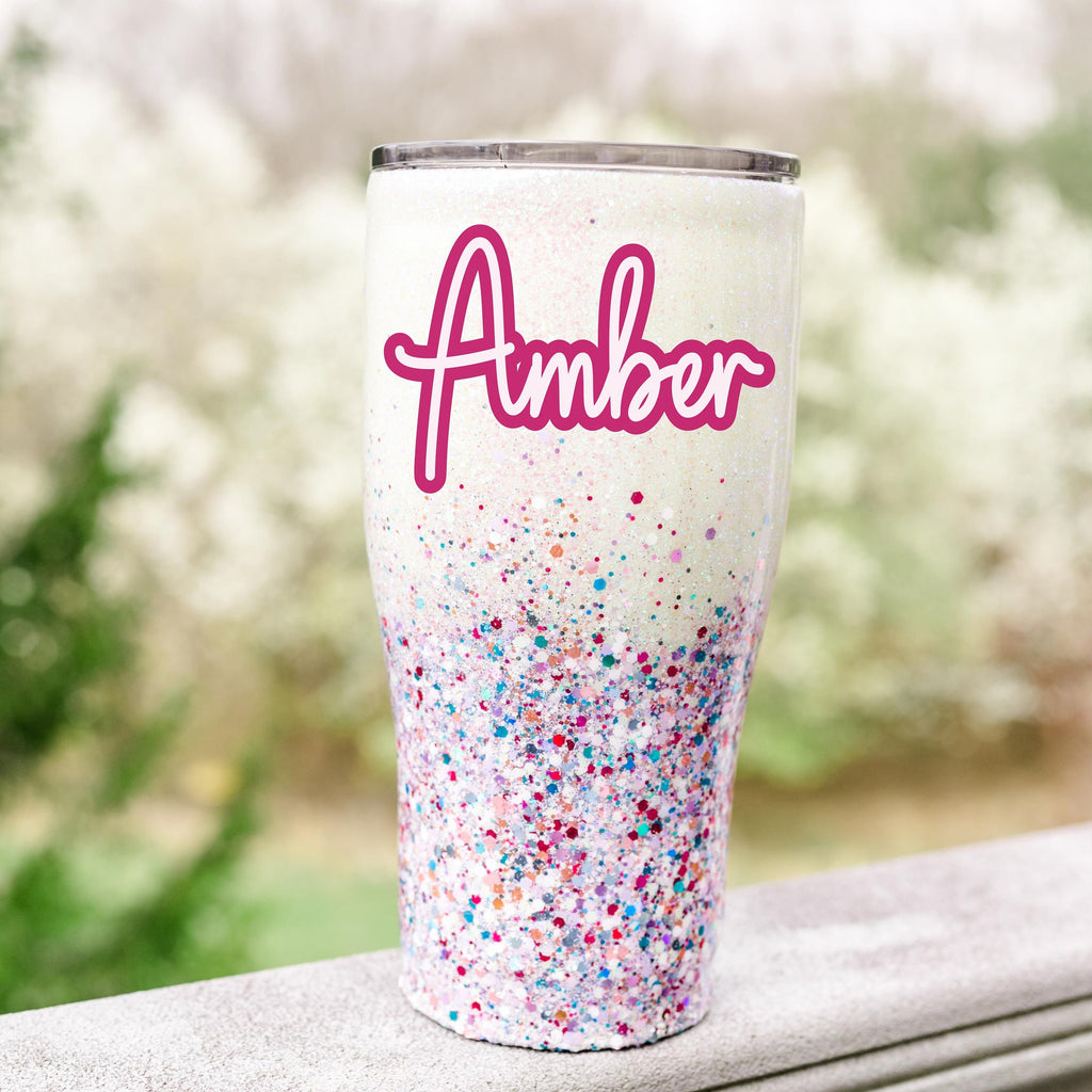 Personalized White Glitter Tumbler | 30oz Custom Tumbler | Sparkle Cup with Custom Name | Pink Red Mixed Glitter Tumbler Gifts for Her