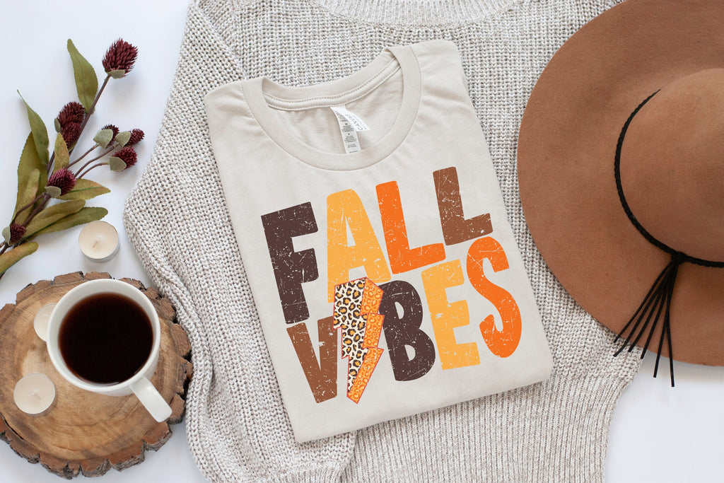 Fall Vibes Shirt | Leopard Print Fall Lightening Bolt Shirt for Pumpkin Picking or Autumn Events