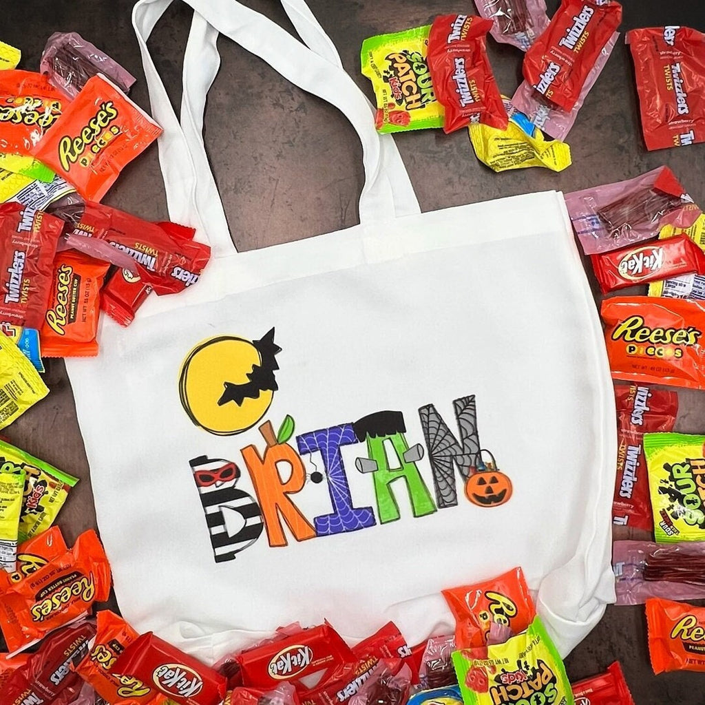 Halloween Trick or Treat Bag | Halloween Candy Bag | Custom Halloween Tote Bag | Halloween Library Bag | Personalized Trunk or Treat Bag