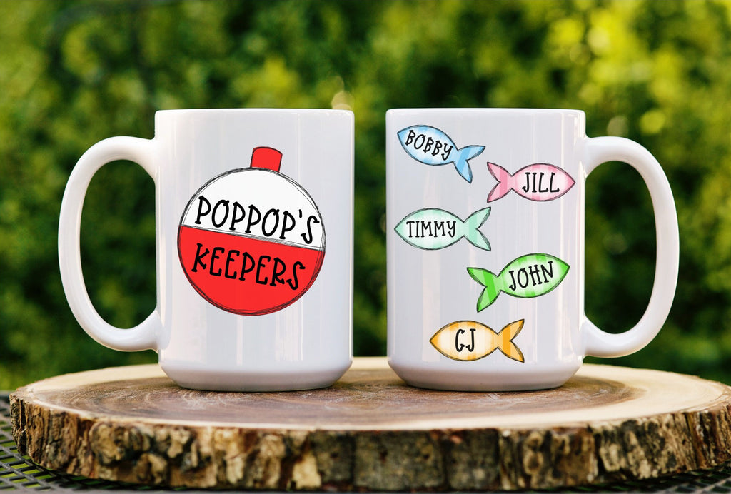 Fishing Mug for Dad or Grandpa | Fishing Gift | Papa PopPop Grandfather Gift Mug | Gifts for Him Gifts for Dad Fishing Bobber Large Mug