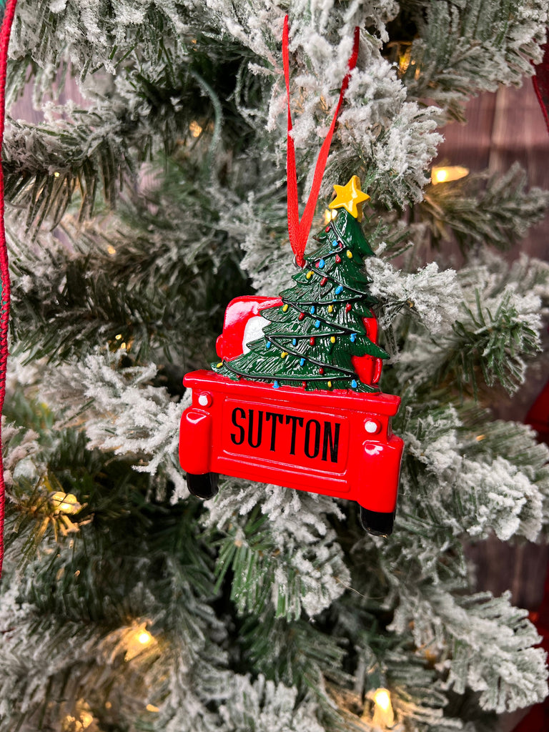 Custom Christmas Ornament | Red Truck Christmas Ornament with Family Name | Personalized Ornament Red Truck Christmas