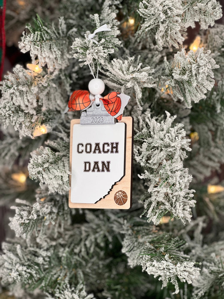 Coach Clipboard Ornament | Sports Coach Custom Ornament | Personalized Basketball Christmas Ornament