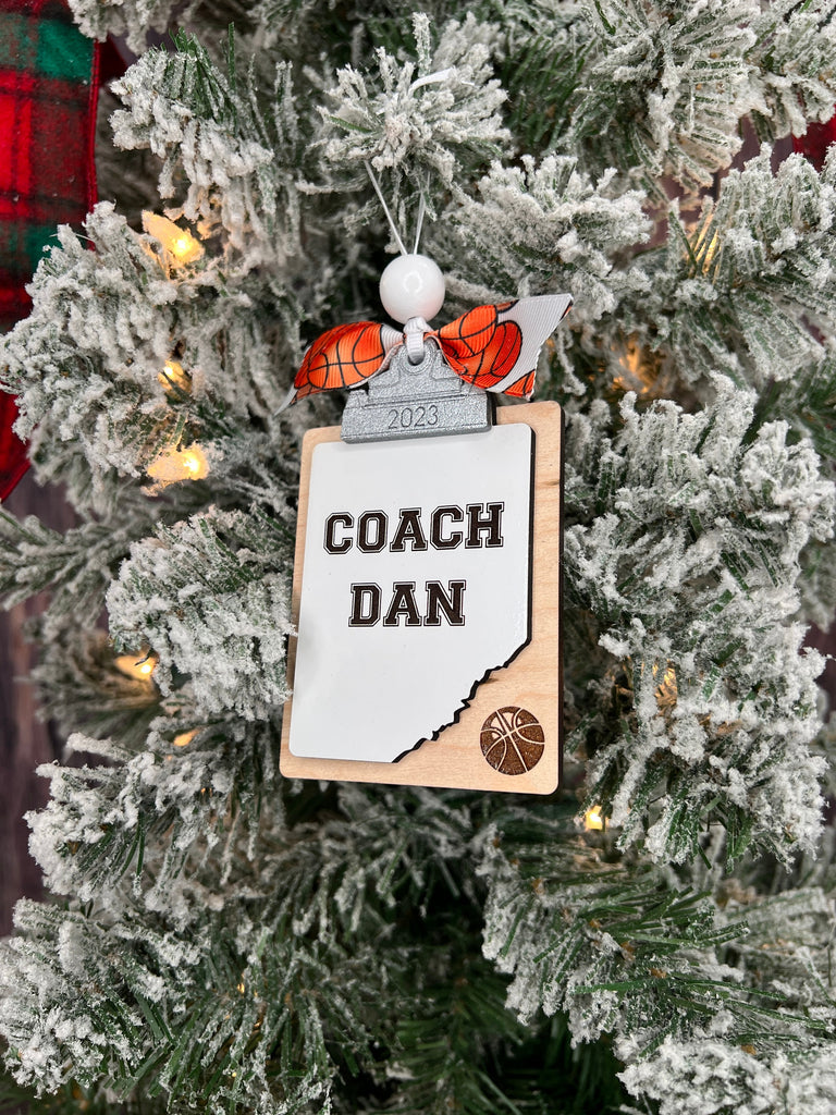 Coach Clipboard Ornament | Sports Coach Custom Ornament | Personalized Basketball Christmas Ornament