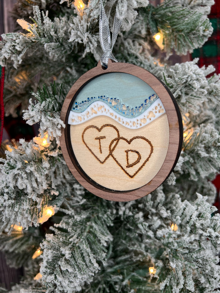 Beach Ornament | Custom Christmas Ornament | Engraved Beach Ornament | Written in the Sand Personalized Ornament