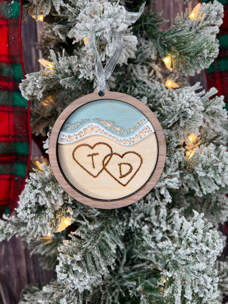 Beach Ornament | Custom Christmas Ornament | Engraved Beach Ornament | Written in the Sand Personalized Ornament