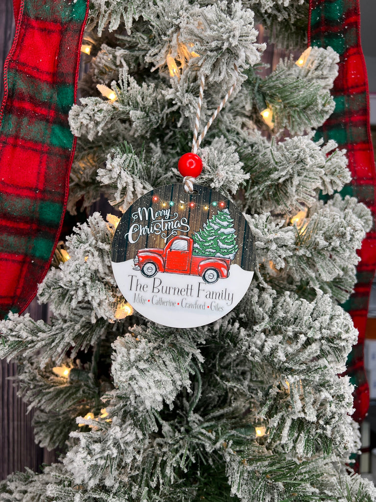 Custom Christmas Ornament | Personalized Christmas Ornament | Family Christmas Ornament | Red Pickup Truck Christmas Tree Ornament