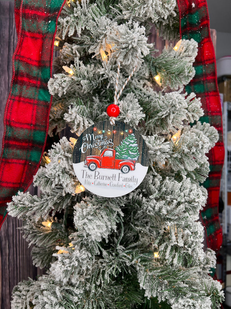 Custom Christmas Ornament | Personalized Christmas Ornament | Family Christmas Ornament | Red Pickup Truck Christmas Tree Ornament